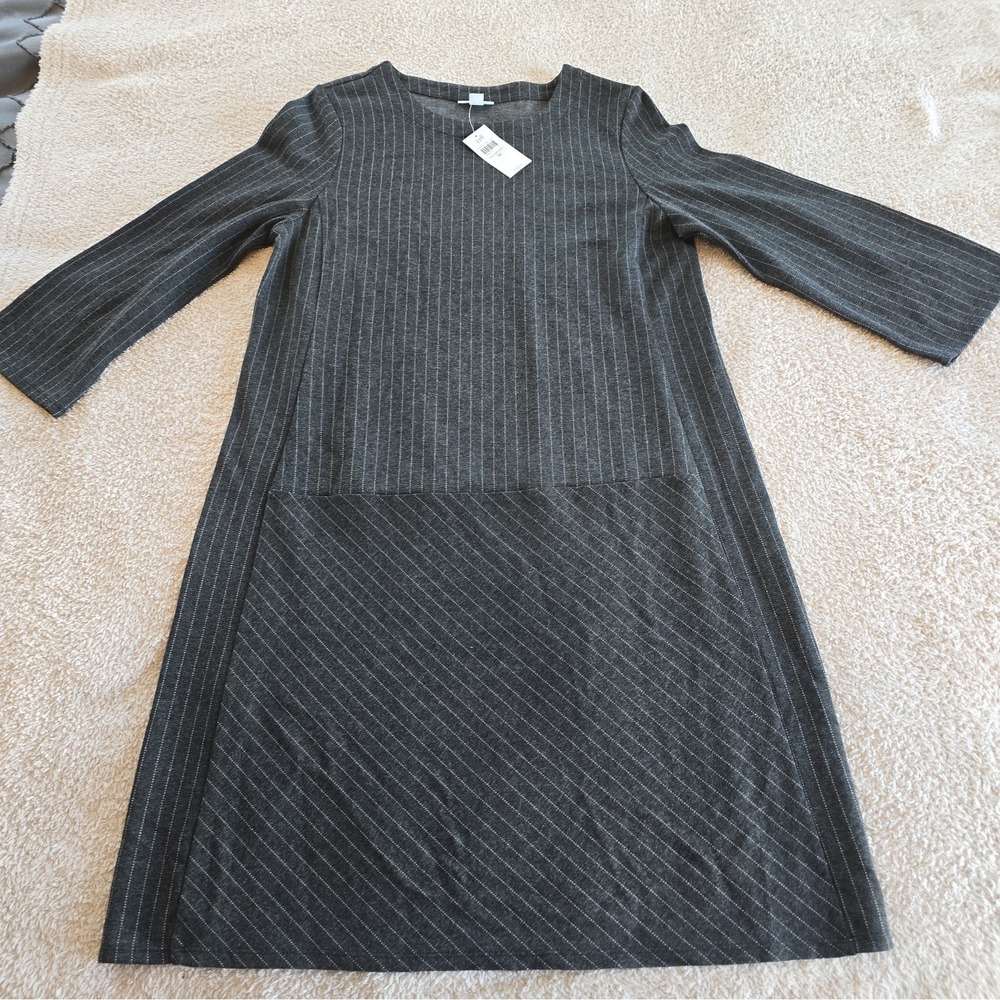 J Jill Gray Pinstripe Ponte Shift Dress Stretch Business Career Travel Sz M NWT